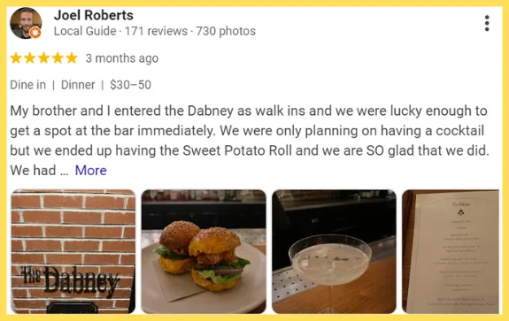 Local guide review about The Dabney Restaurant