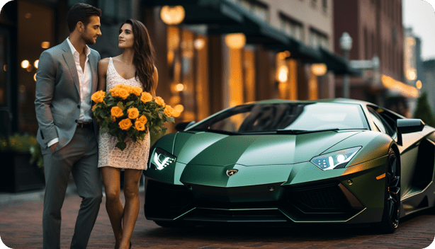 Couple with a Lamborghini Rental